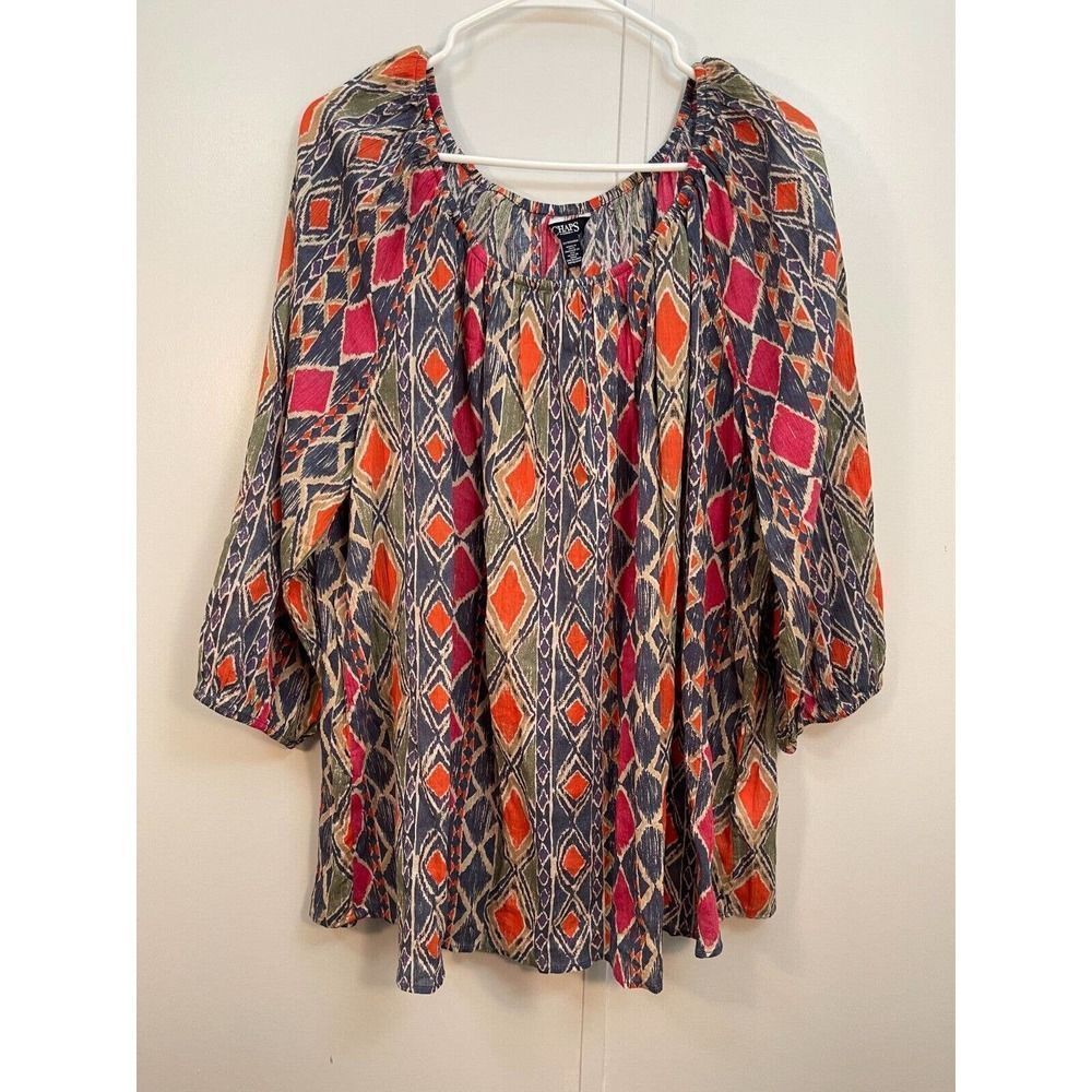 Chaps Denim Relaxed Fit 3/4 sleeve flowy orange blue green pink blouse 3XL